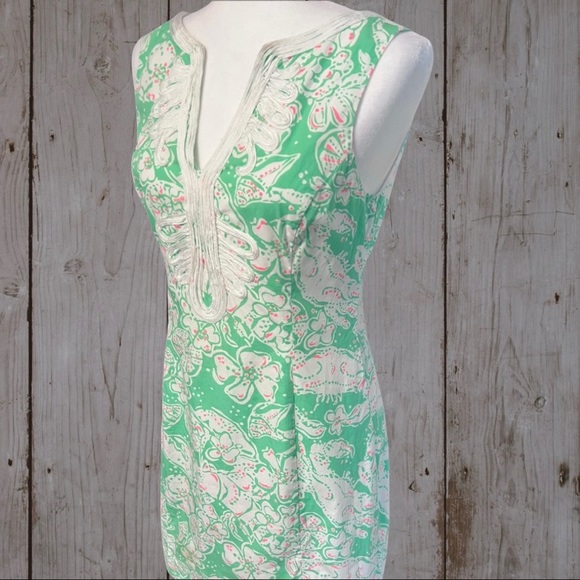 Lilly Pulitzer Short Janice Dress in Beach Bash Print, Green White & Pink Size 4 - Picture 3 of 15